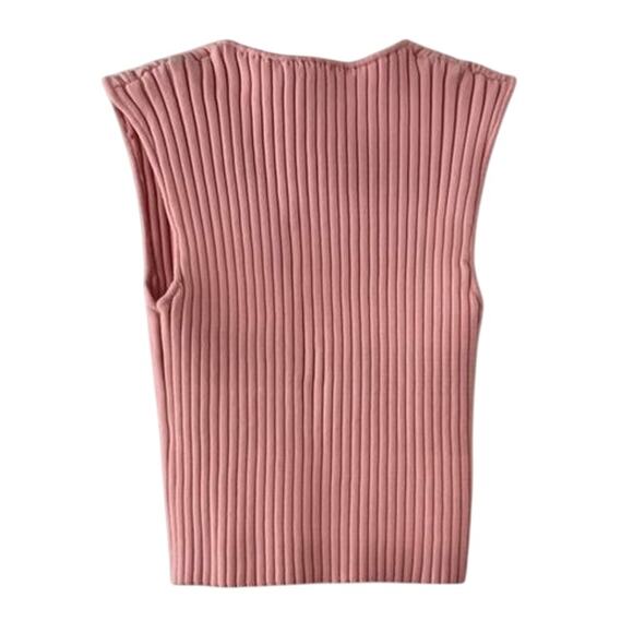 ZARA Pink Ribbed Knit Sleeveless Tank Top Women’s Medium V-Neck Cropped - Picture 3 of 12